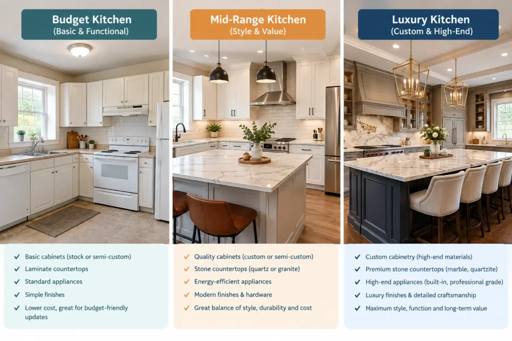 Minor vs midrange vs full gut kitchen remodel comparison New Jersey
